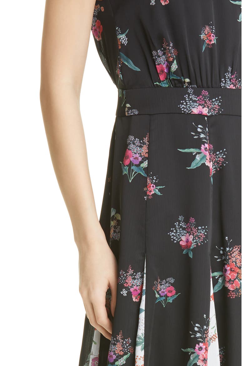 Metropolis Floral Print Midi Dress, Alternate, color, BLACK
