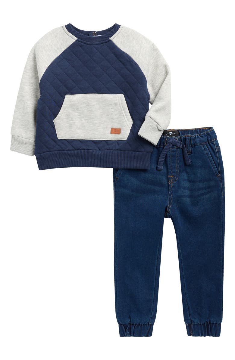 7 For All Mankind Kids' Quilted Denim Shirt & Joggers Set, Main, color, Navy