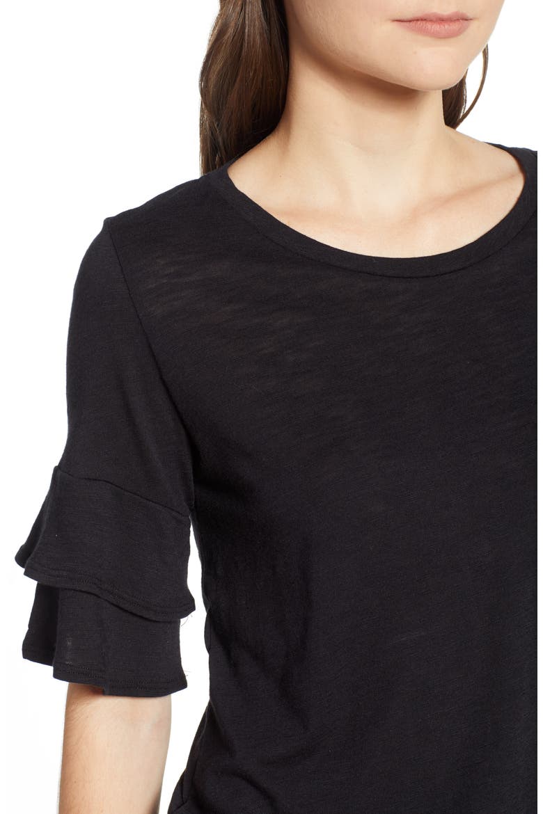 Uma Ruffle Sleeve Tee, Alternate, color, BLACK