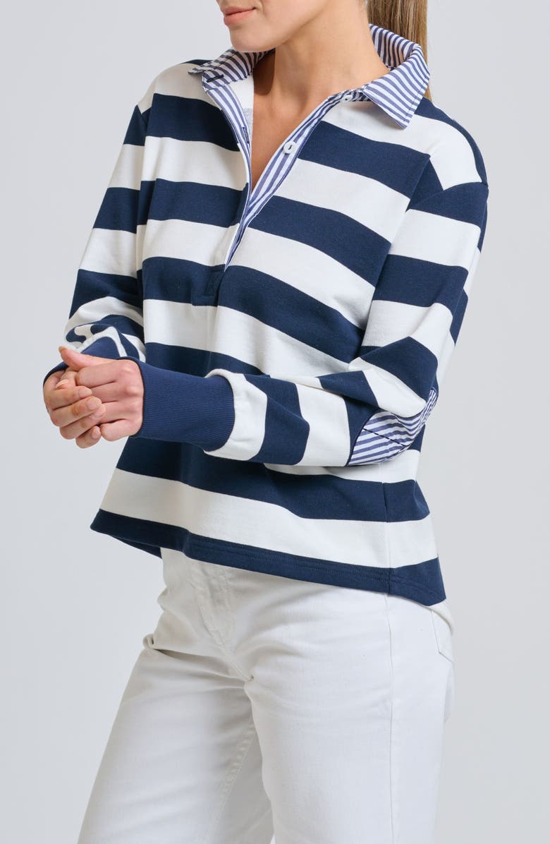 SHIRTY Rugby Stripe Cotton Sweatshirt, Alternate, color, Navy White Stripe