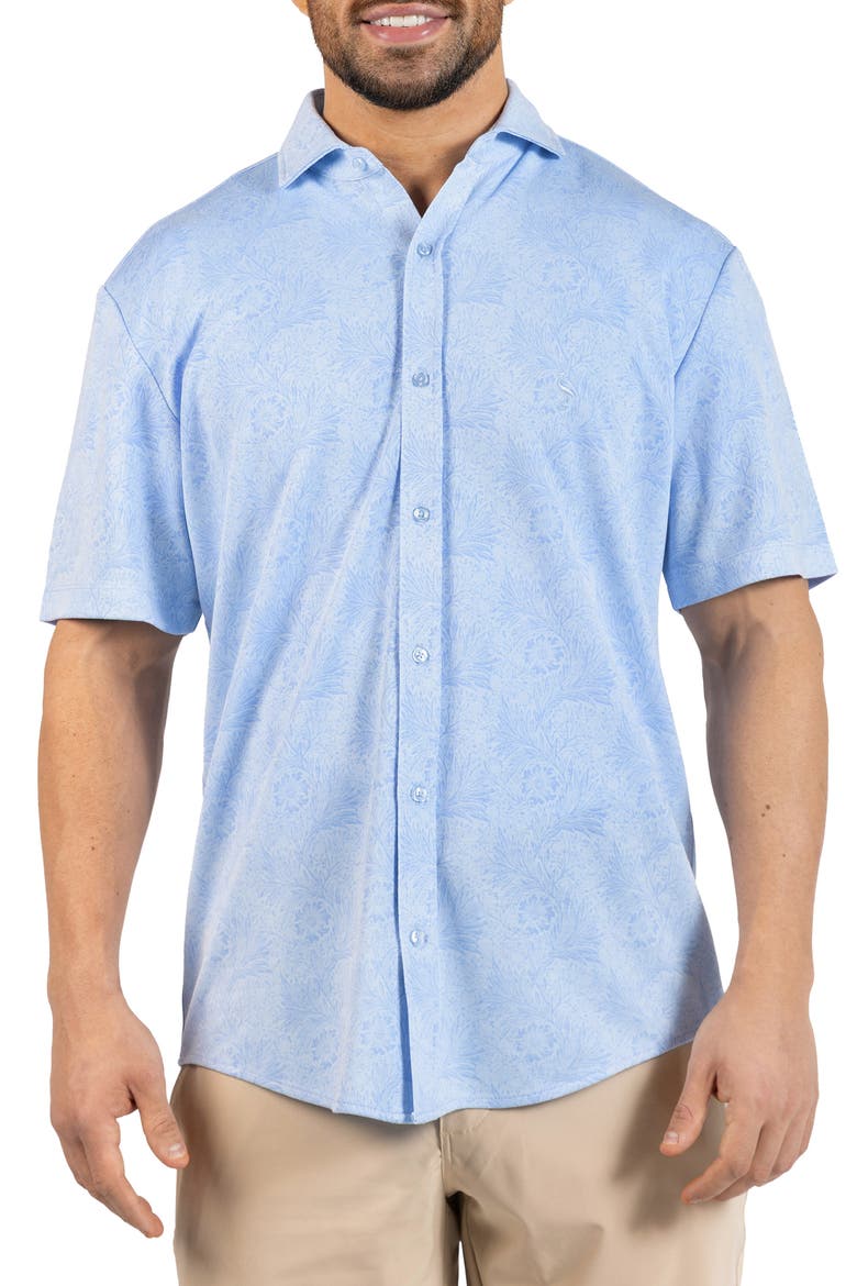 Tropical Short Sleeve Button-Up Shirt, Main, color, LIGHT BLUE
