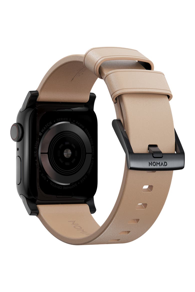 Modern Leather Apple Watch® Strap, Alternate, color, BLACK/ NATURAL
