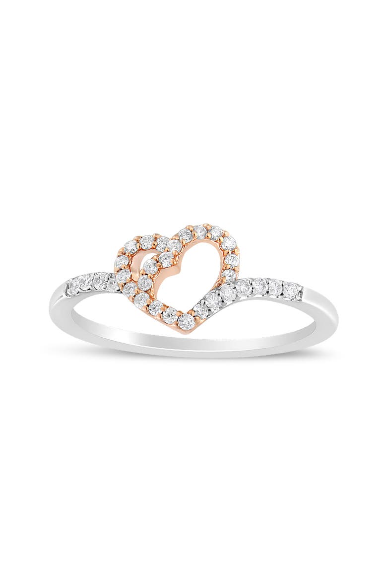 14K Rose Gold Plated Silver 1/5 Cttw Diamond Open Heart Promise Ring, Alternate, color, Pink
