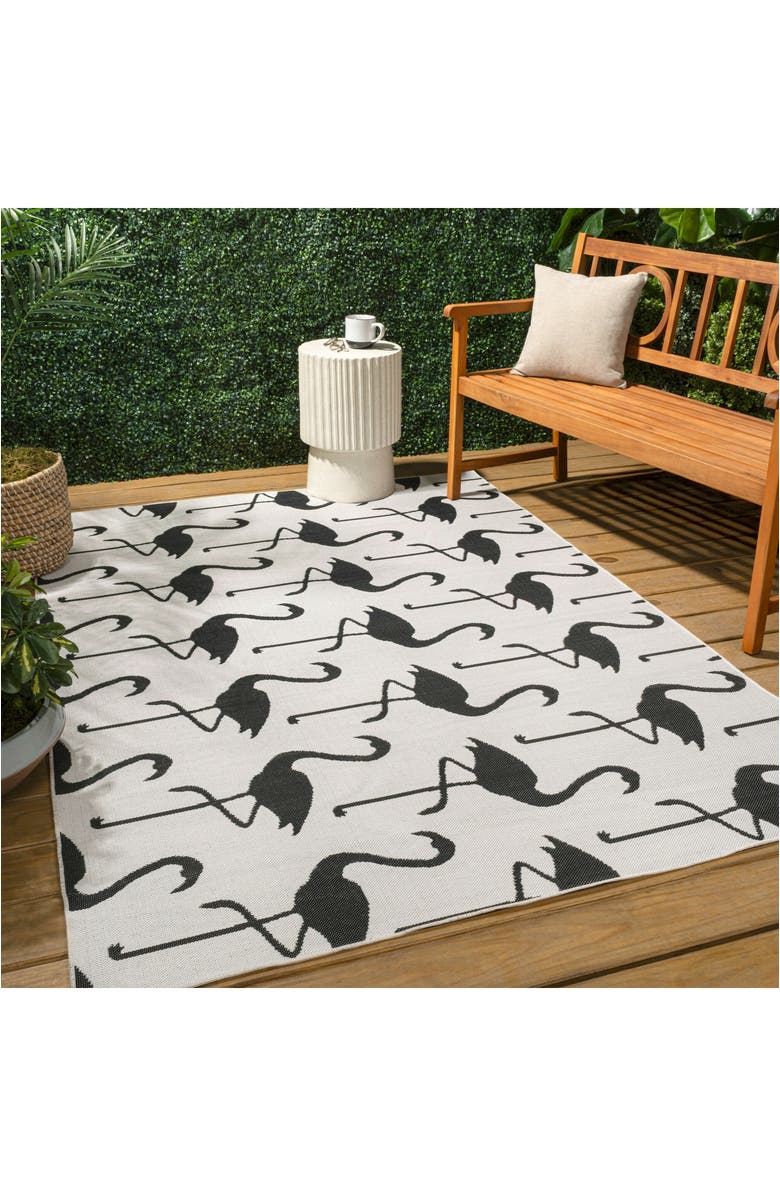 JONATHAN Y Liana Casual Coastal Flamingos Two-Tone Indoor/Outdoor Area Rug, Alternate, color, White/Black