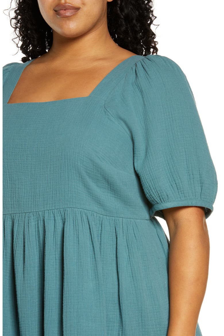 Lightspun Square Neck Puff Sleeve Dress, Alternate, color, FADED SHALE