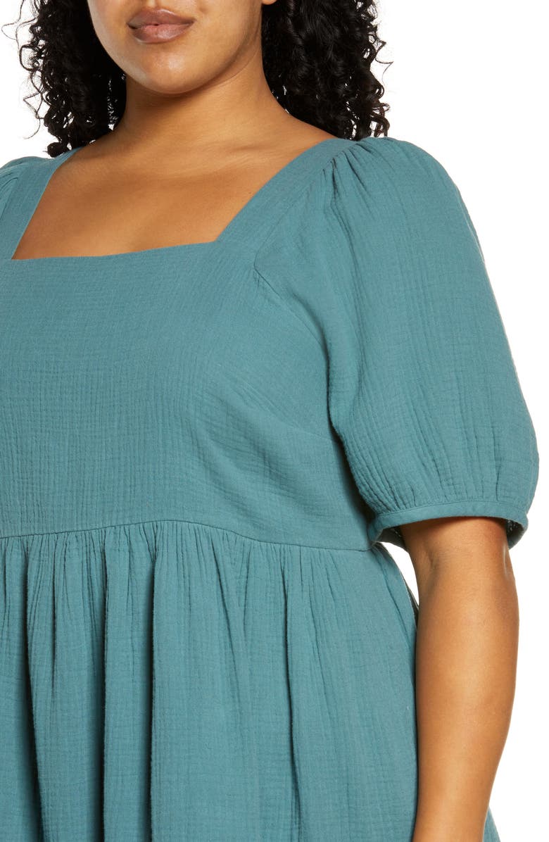Madewell Lightspun Square Neck Puff Sleeve Dress, Alternate, color, 