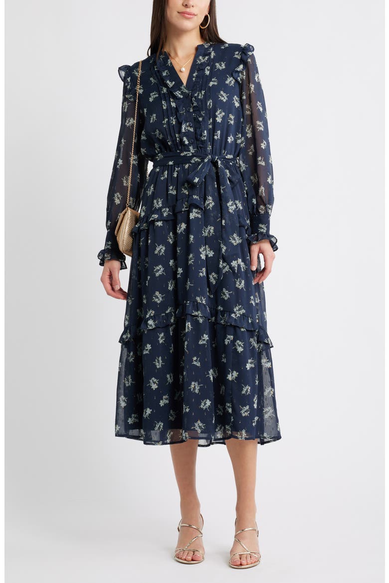 Floral Fil Coupé Long Sleeve Midi Dress, Alternate, color, NAVY MATHILDE FLORAL