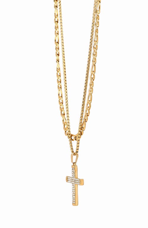 American Exchange Set Of 2 Figaro Chain & Pavé Crystal Cross Pendant Necklaces
