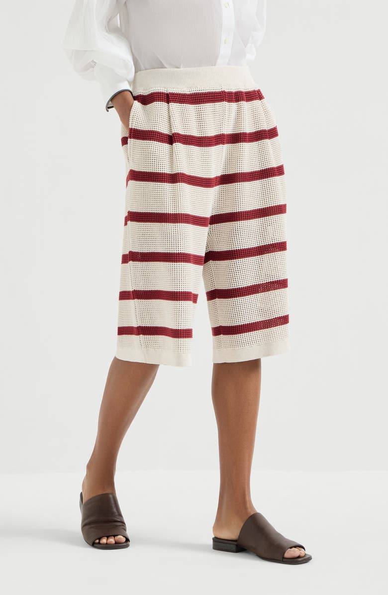 Brunello Cucinelli Cotton net knit Bermuda shorts, Alternate, color, Bordeaux