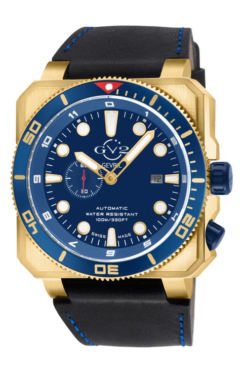 XO Submarine Swiss Automatic Leather Strap Watch, 48mm