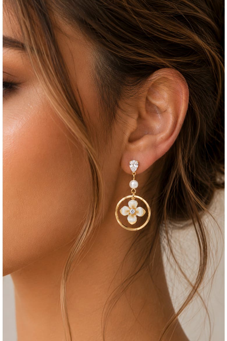 Flower Circle Drop Earrings, Alternate, color, GOLD
