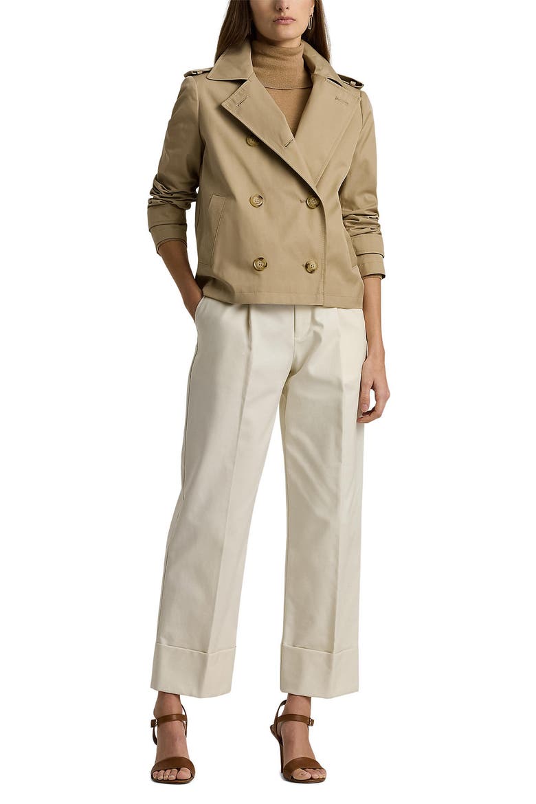 Short Cotton Blend Trench Coat, Alternate, color, BIRCH TAN