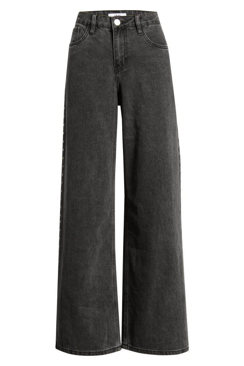 Stud Embellished Relaxed Extra Baggy Wide Leg Jeans, Alternate, color, WASHED BLACK