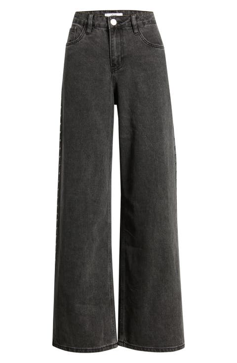 Stud Embellished Relaxed Extra Baggy Wide Leg Jeans