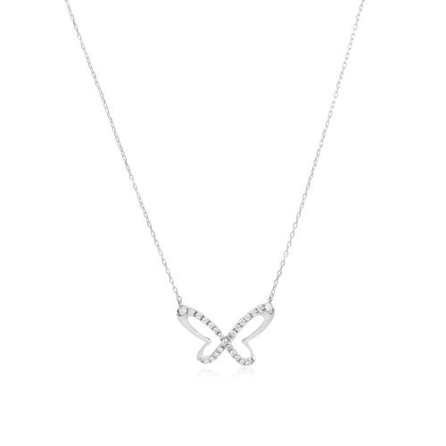 The Lovery Fine Jewelry Mini Diamond Butterfly Cutout Necklace In White