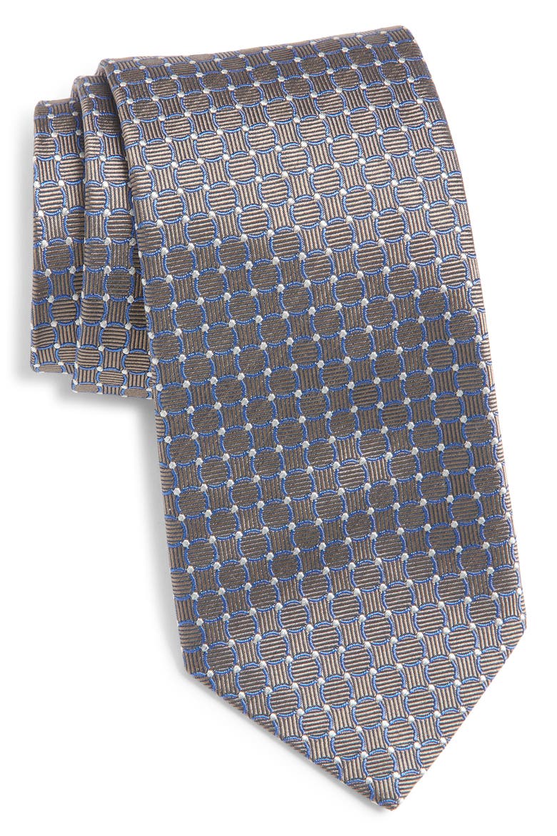 Geometric Silk Tie, Main, color, BROWN