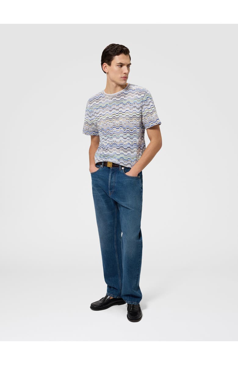 Missoni Crew-neck Cotton T-shirt With Raschel Knit And Greek Motif, Alternate, color, Beige& White