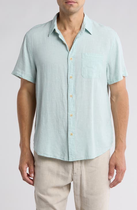 Short Sleeve Cotton Blend Button-Up Shirt