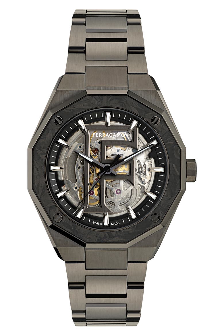 Edge Skeleton Automatic Bracelet Watch, 42mm, Main, color, IP GUNMETAL
