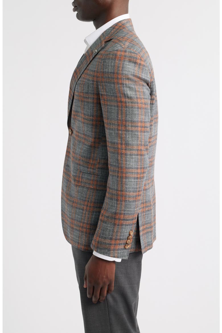 McAllen Grey & Orange Plaid Soft Constructed Wool & Silk Blend Sport Coat, Alternate, color, GREY