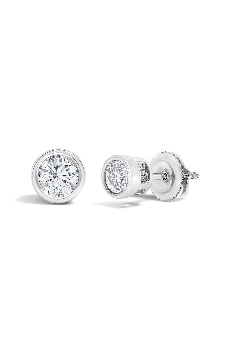 14K White Gold 1/2 Cttw Lab Grown Diamond Bezel Solitaire Stud Earrings, Alternate, color, White Gold