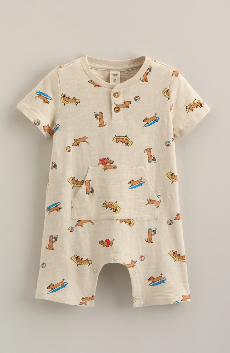 Tucker + Tate Henley Pocket Romper, Main, color, Beige Oatmeal Summer Dogs