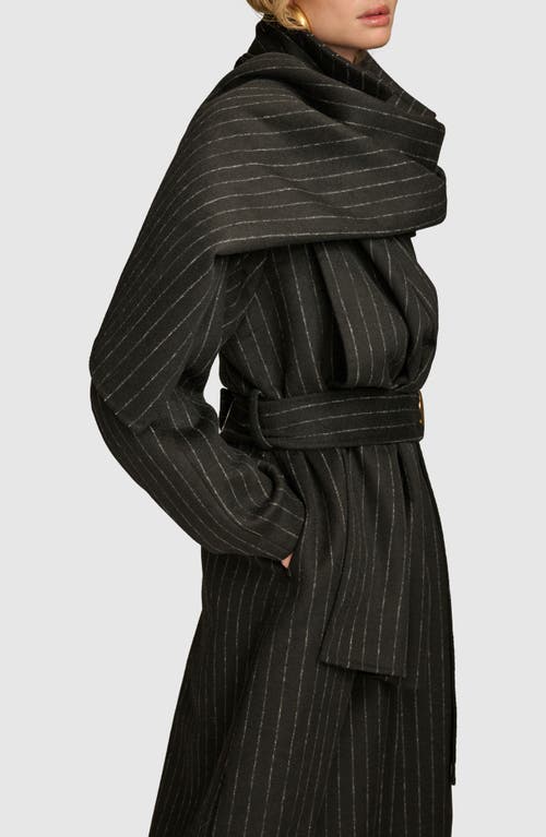 Donna Karan New York Wool Blend Coat With Scarf In Black