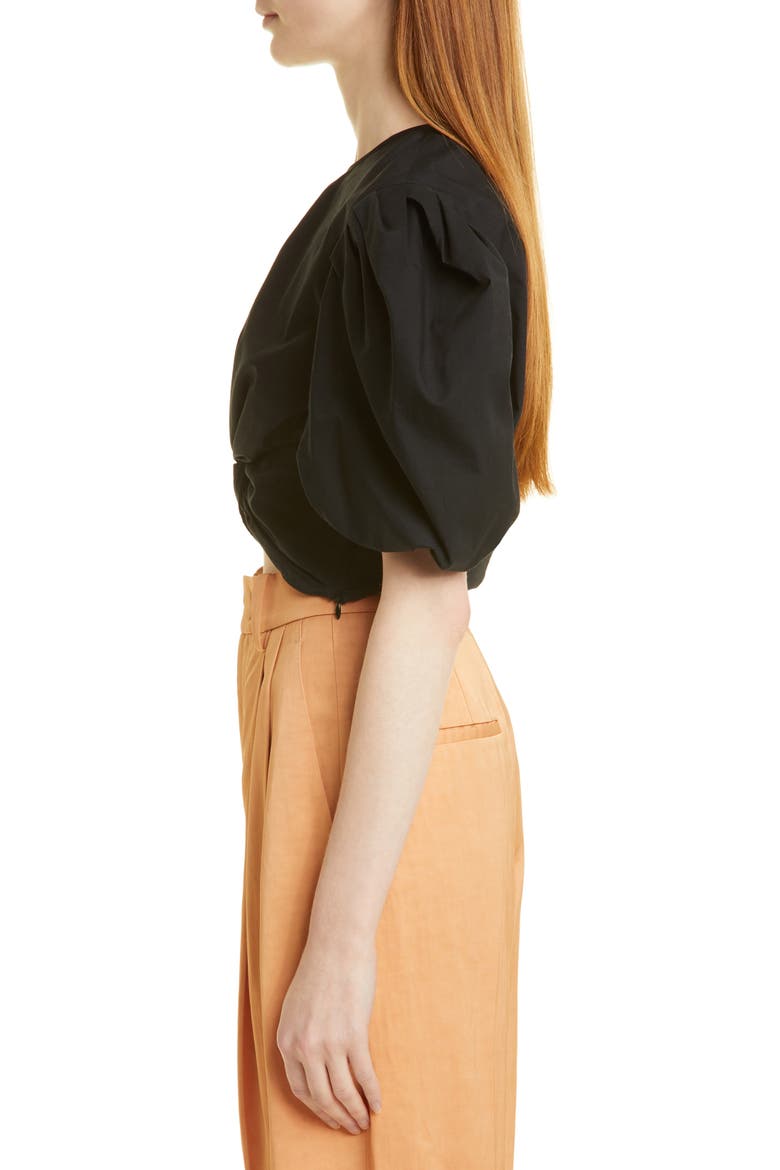 Twist Front Organic Cotton Blend Blouse, Alternate, color, BLACK