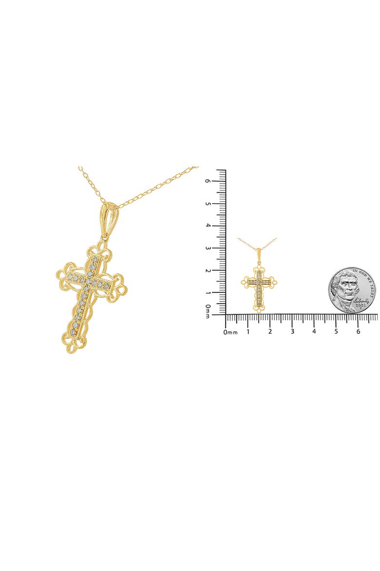 10K Yellow Flashed Silver 1/4 Cttw Champagne Diamond Filigree Cross Pendant Necklace, Alternate, color, Yellow