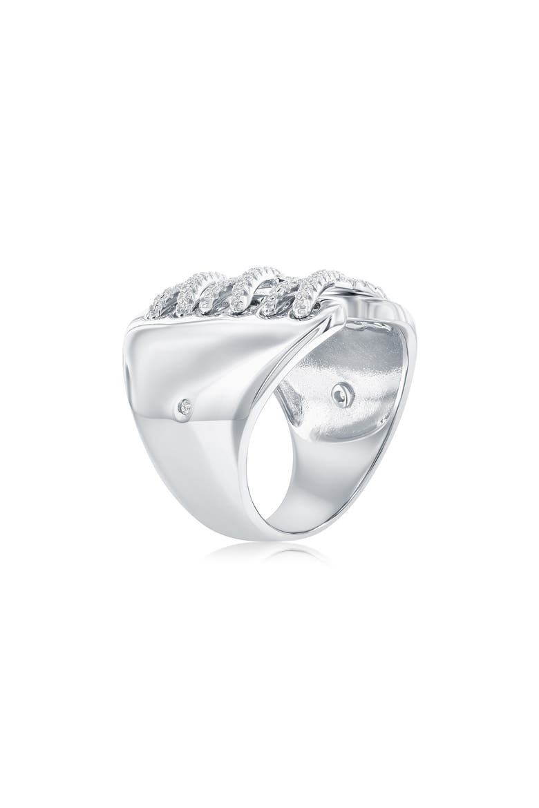 Cubic Zirconia Wide Triple Cross Over Ring, Alternate, color, WHITE