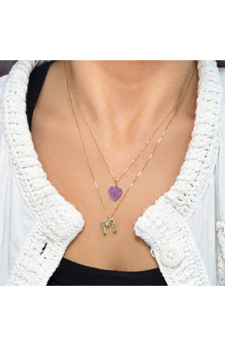 The Lovery Fine Jewelry Pink Sapphire Pave Heart Charm, Alternate, color, Pink Sapphire