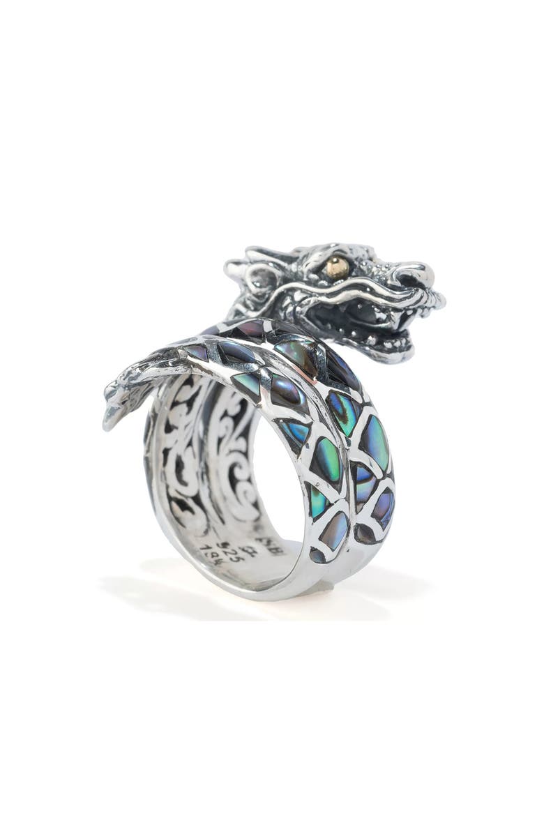 SAMUEL B. Sterling Silver & 18K Gold Abalone Dragon Wrap Ring, Main, color, Blue/ Green