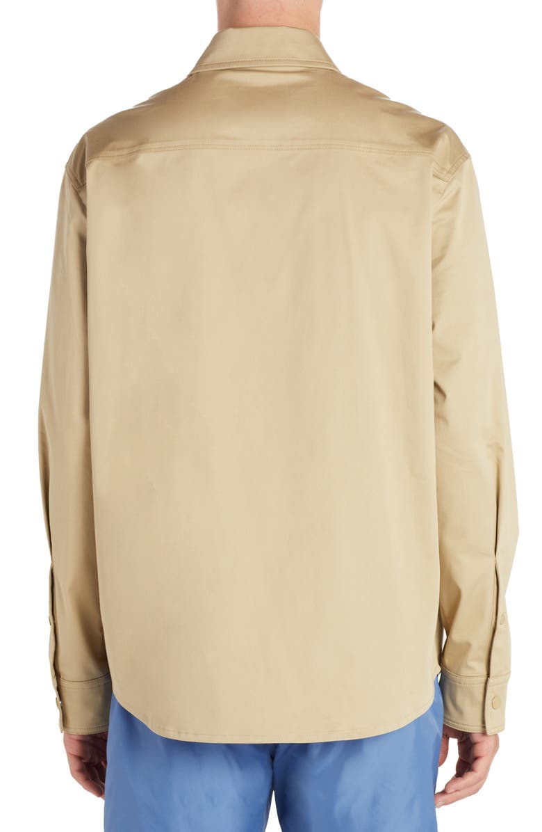 Moncler Embroidered Logo Gabardine Zip Front Shirt, Alternate, color, 