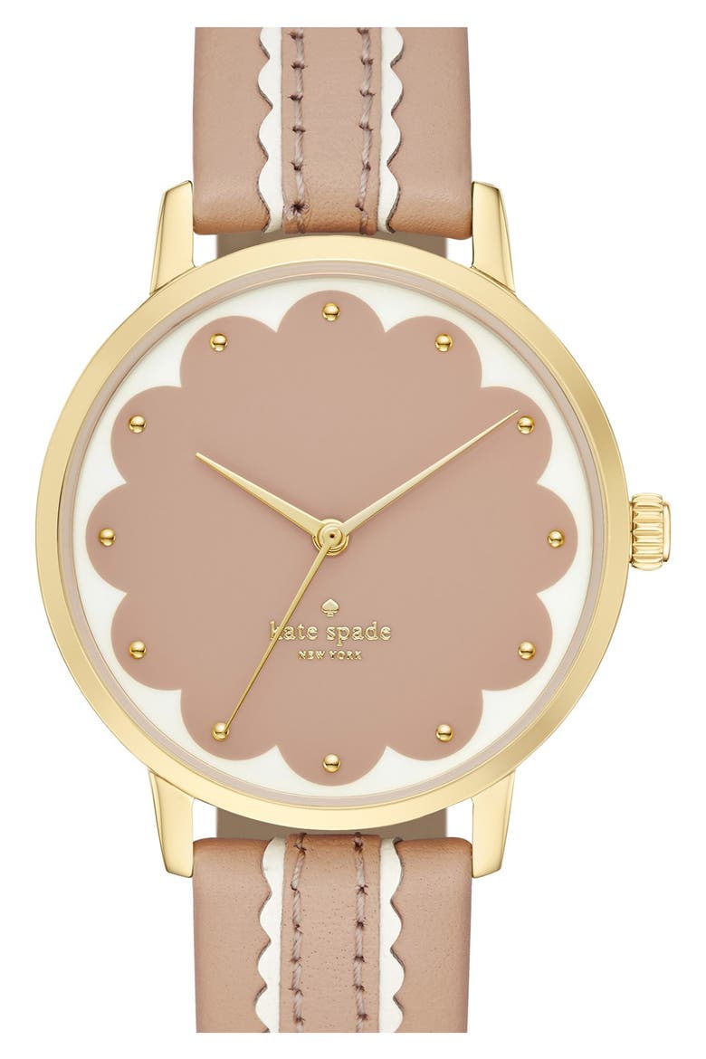 'metro' leather strap watch, 34mm, Main, color, VACHETTA/ VACHETTA