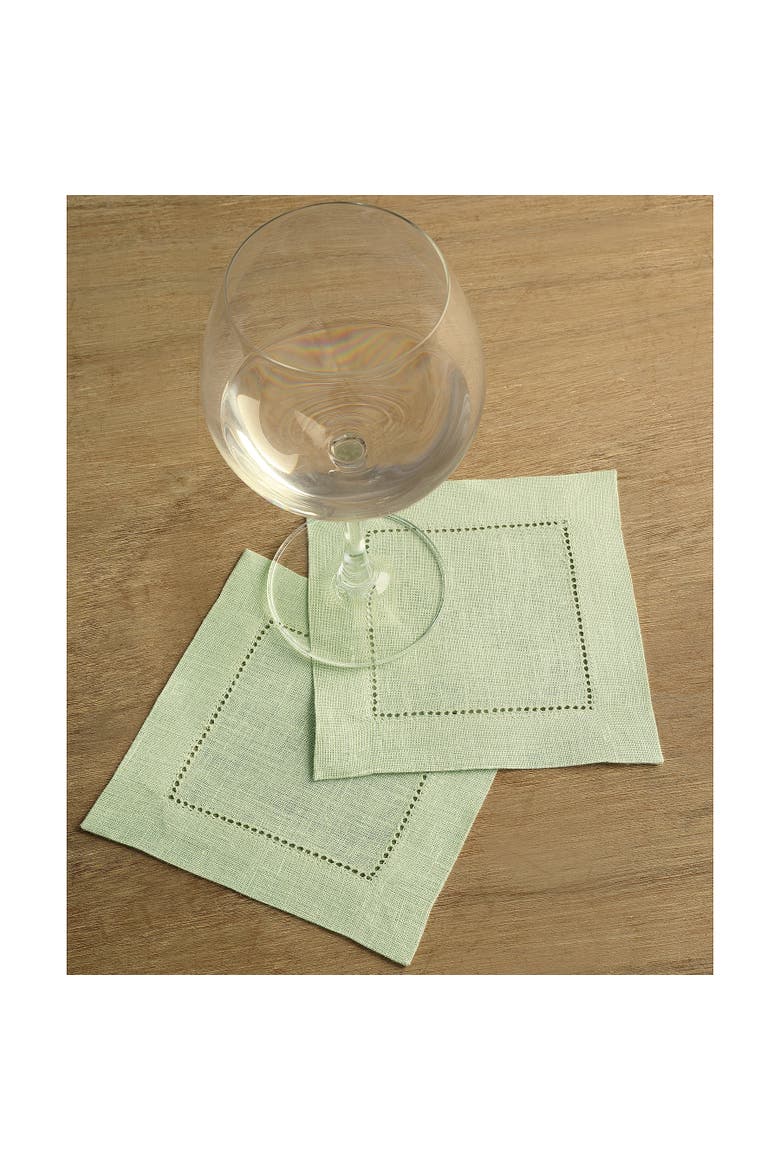 Linen Cocktail Napkins Set of 12, 6 x 6" - Classic Hemstitch, Alternate, color, Sage Green