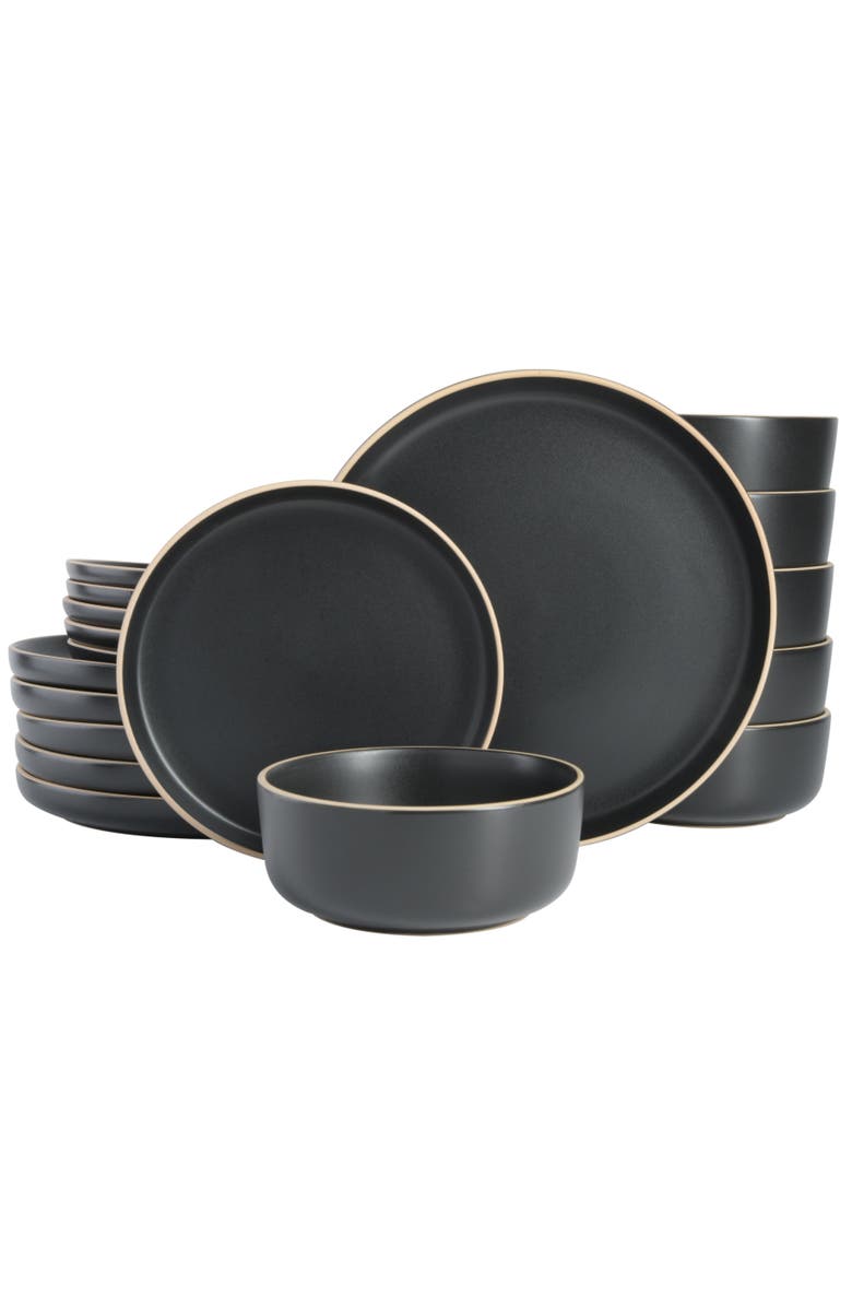 Gibson Home Zuma 18 Piece Dinnerware Set, Main, color, Black