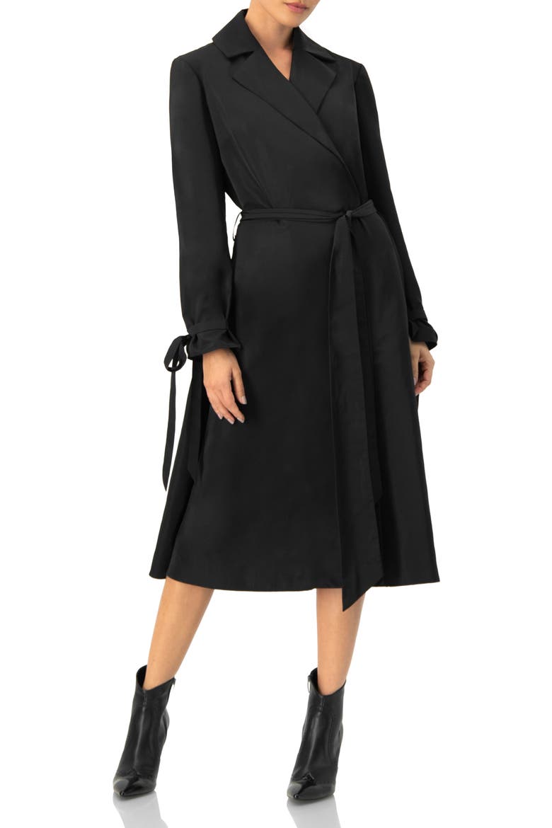 Long Sleeve Wrap Midi Dress, Main, color, Black