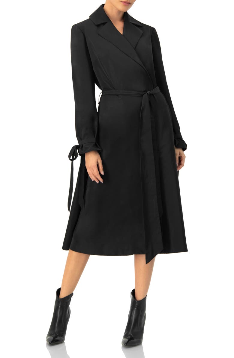 IVONNE Long Sleeve Wrap Midi Dress, Main, color, Black