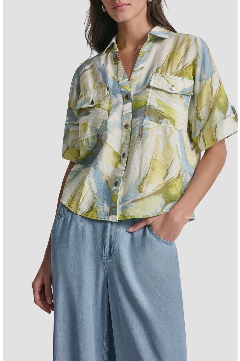 Print Short Sleeve Roll Tab Shirt, Main, color, MARCH WATERCOLOR