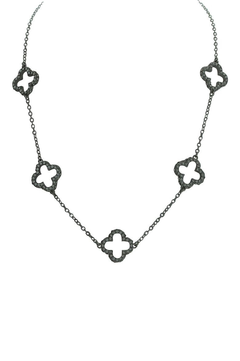Pavé CZ Clover Necklace, Main, color, SILVER
