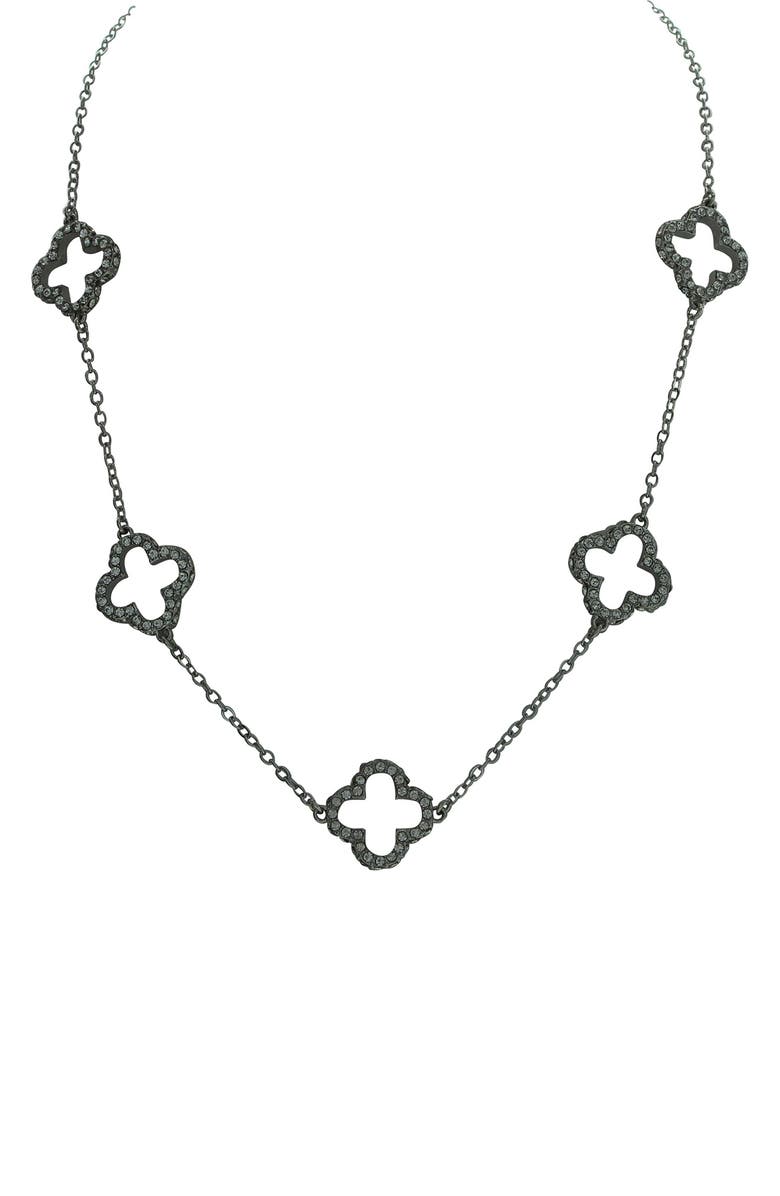 OLIVIA WELLES Pavé CZ Clover Necklace, Main, color, Silver