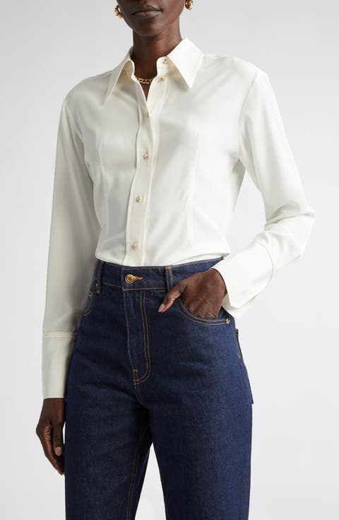 Silk Crêpe de Chine Button-Up Shirt