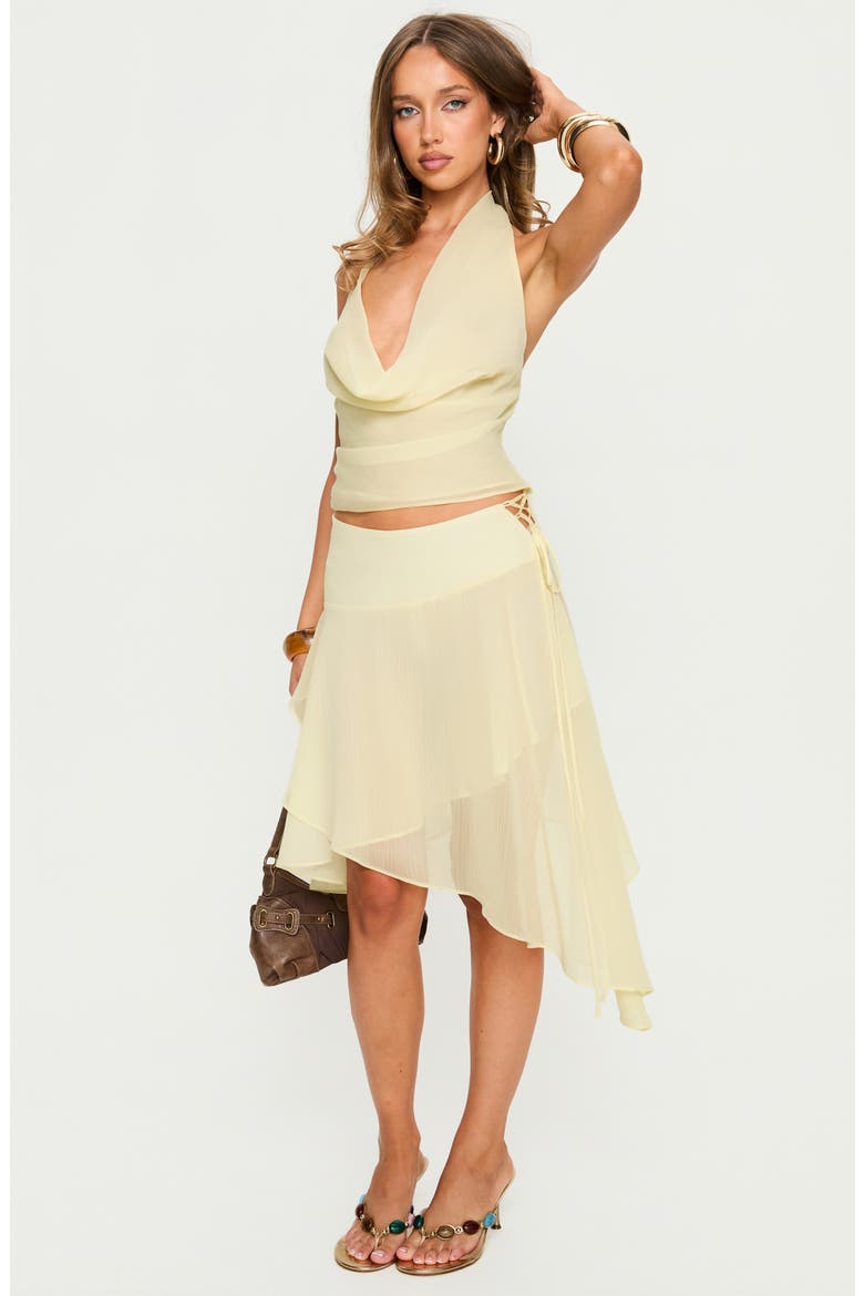 Evaleine Lace-Up Asymmetric Chiffon Skirt, Alternate, color, BABY YELLOW