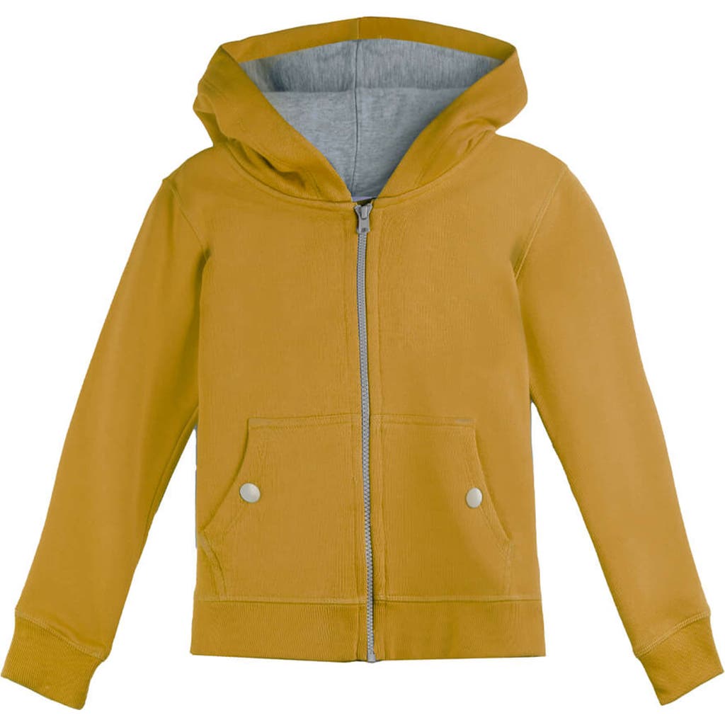 Mightly Organic Cotton Zip Up Pocket Hoodie In Ochre