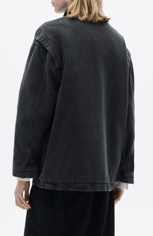 Mango Corduroy Collar Denim Jacket In Black Denim