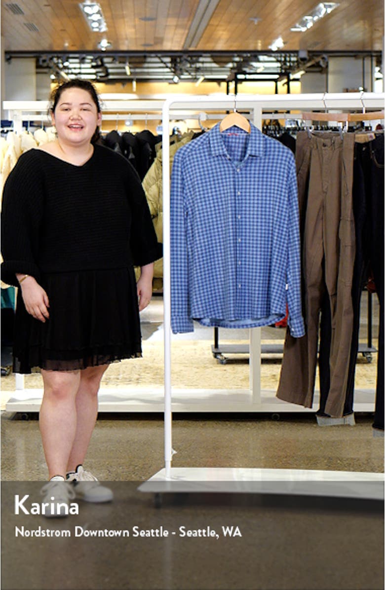 Gingham Check Wrinkle Resistant Tech Fleece Button-Up Shirt, sales video thumbnail