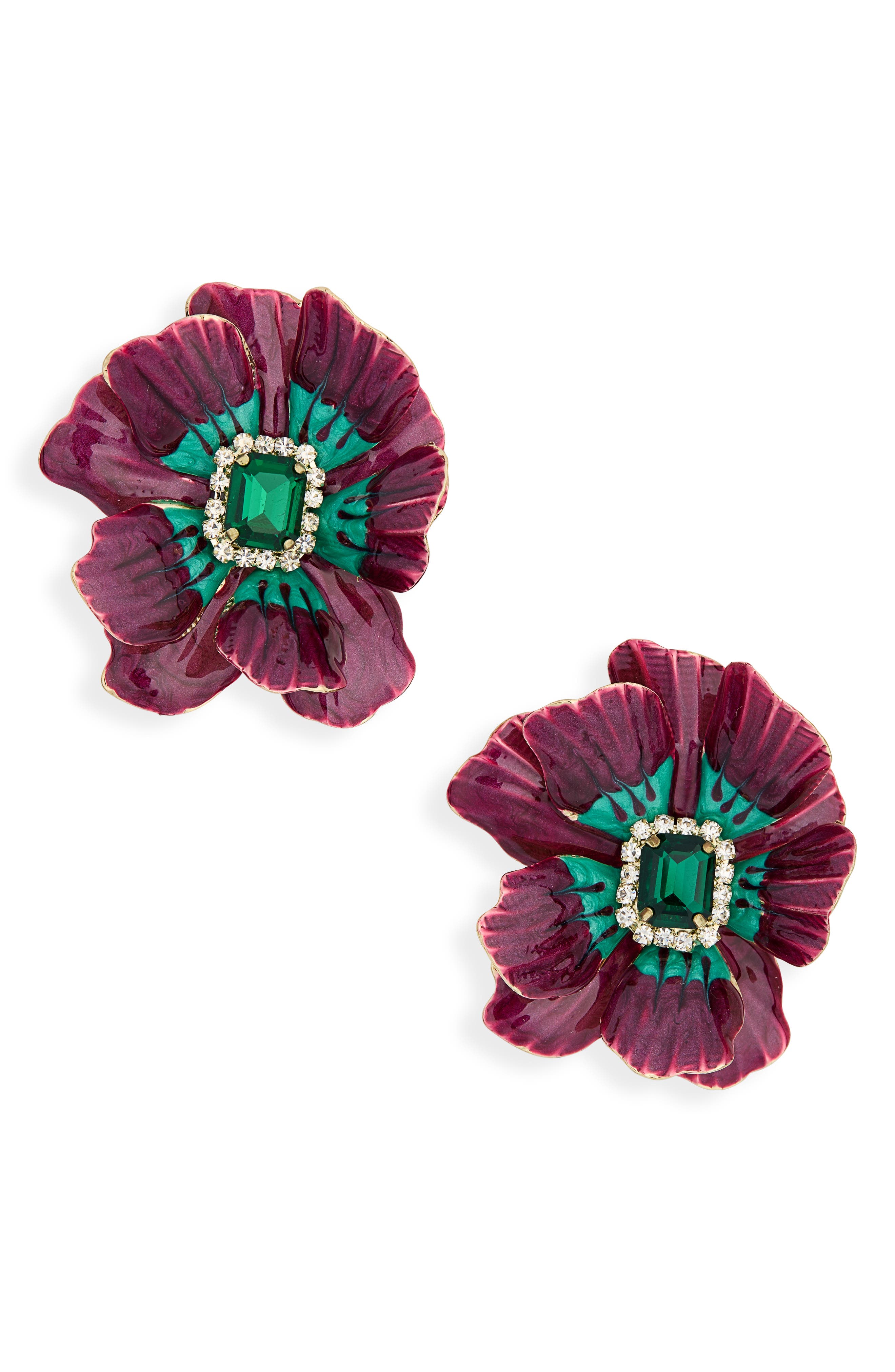 Tasha Crystal & Enamel Flower Statement Earrings In Burgandy
