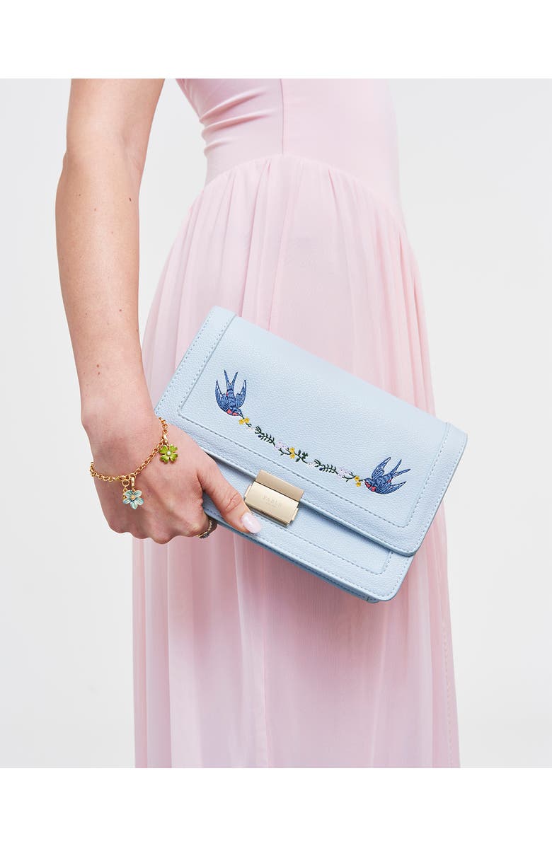 Fable England Bird Embroidered Foldover Purse, Alternate, color, Light/Pastel Blue