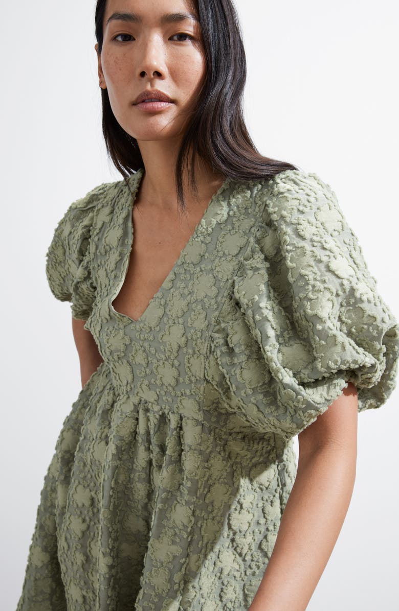 & Other Stories Textured Floral Puff Sleeve Jacquard Maxi Dress, Alternate, color, 