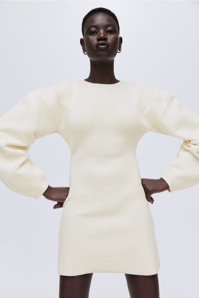 Viscose-blend Rib-knit Dress, Main, color, Cream